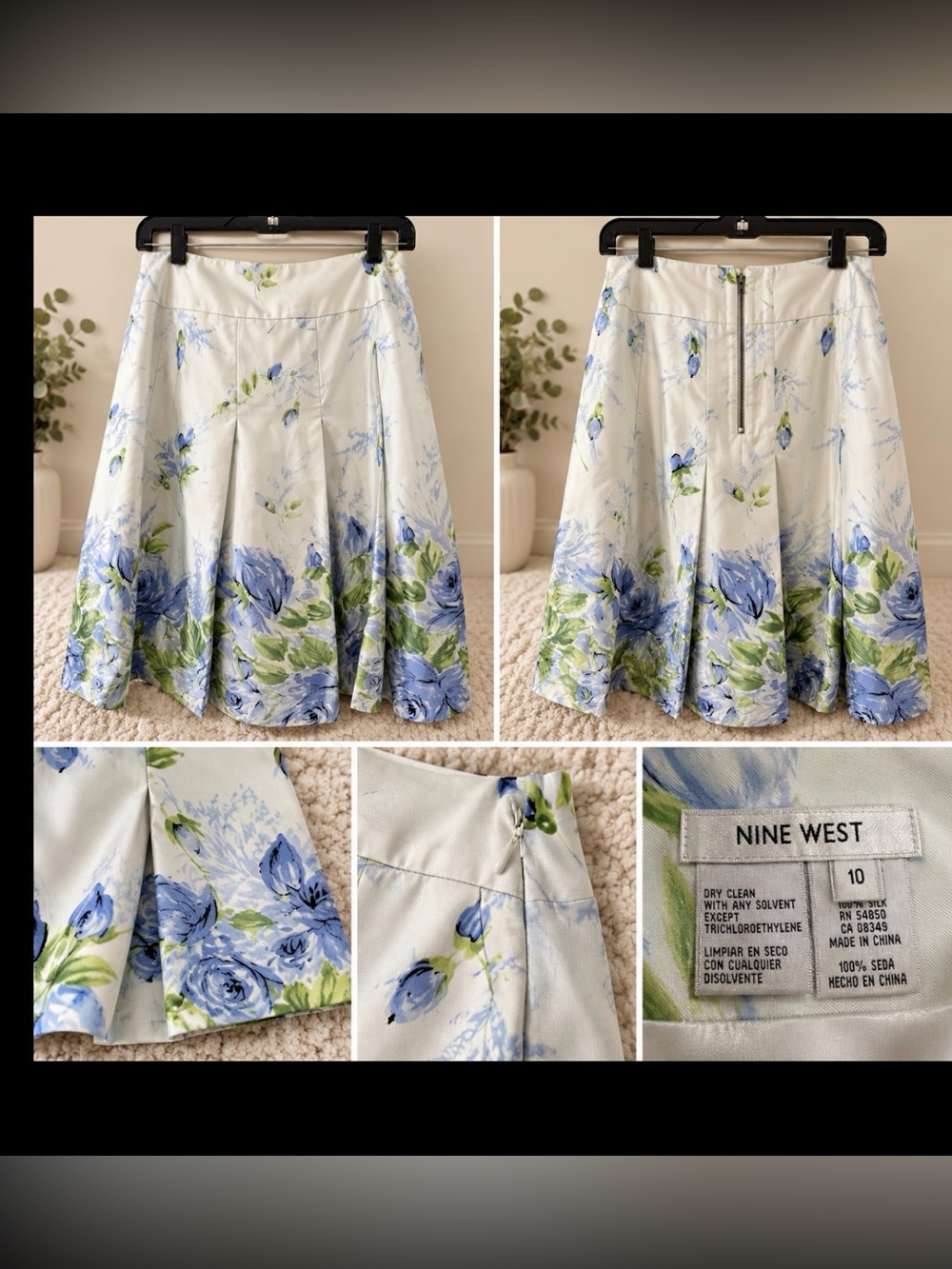 Nine West Light Blue Floral Circle Skirt with Blue & Green Accents